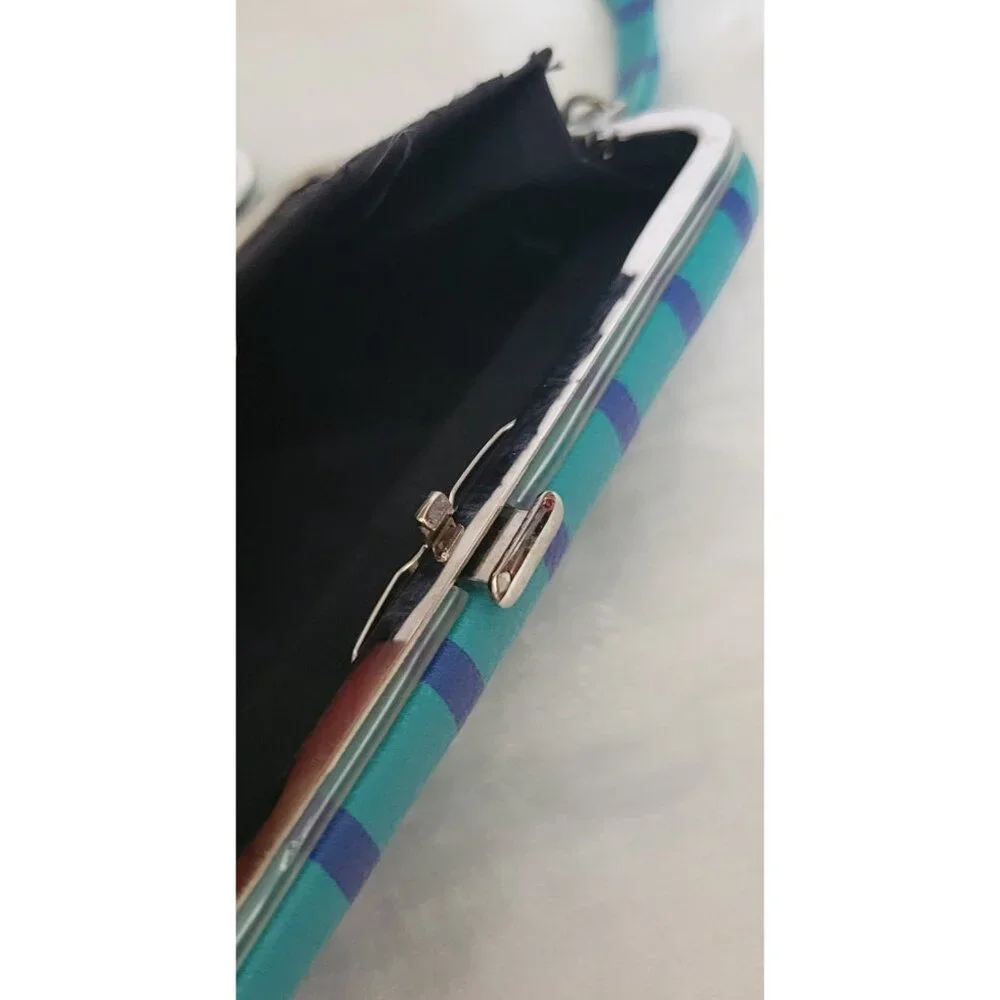 Phone Wallet Blue Turquoise Striped Carrying Strap sectional business coastal